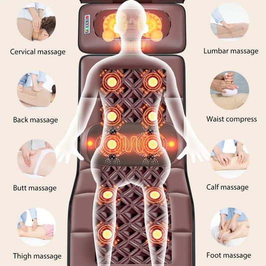 Electric Heated Full Body Massage Mattress Multifunctional Shoulder Neck Waist Safety Airbag Back Kneading Vibration Massage Pad